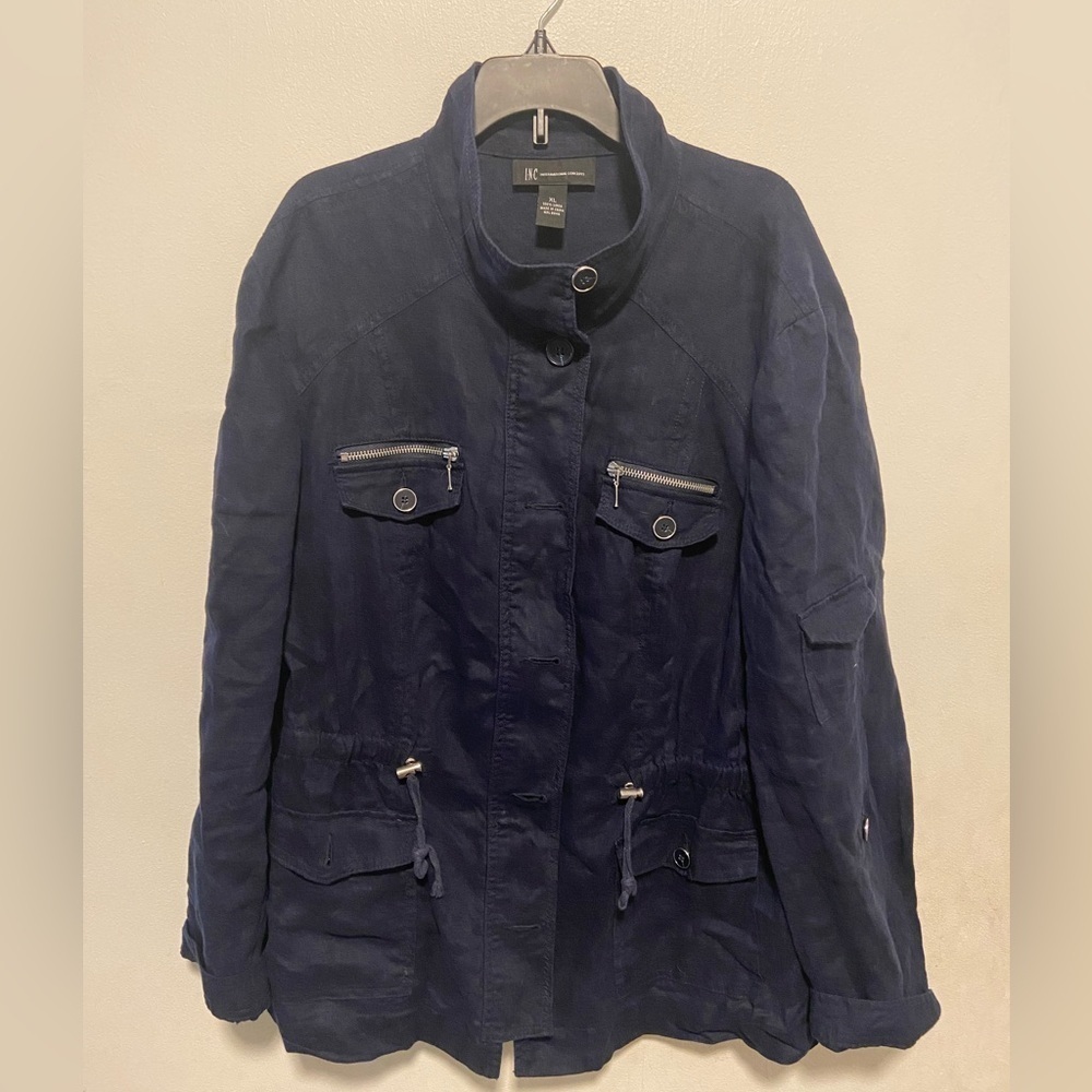INC International Concepts Women’s Full Zip 100% Linen Utility Jacket Size XL